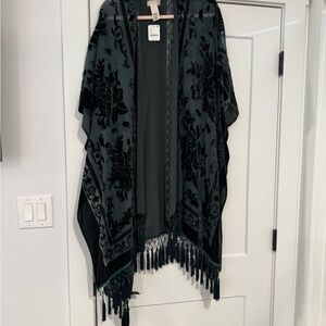 Free People Black and Green Floral Wrap